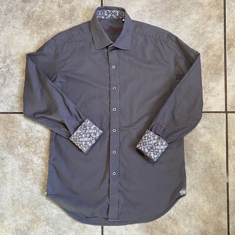 Robert Graham Men's Shirt Size Small Long Sleeve Flip Cuff Gothic All Over Print